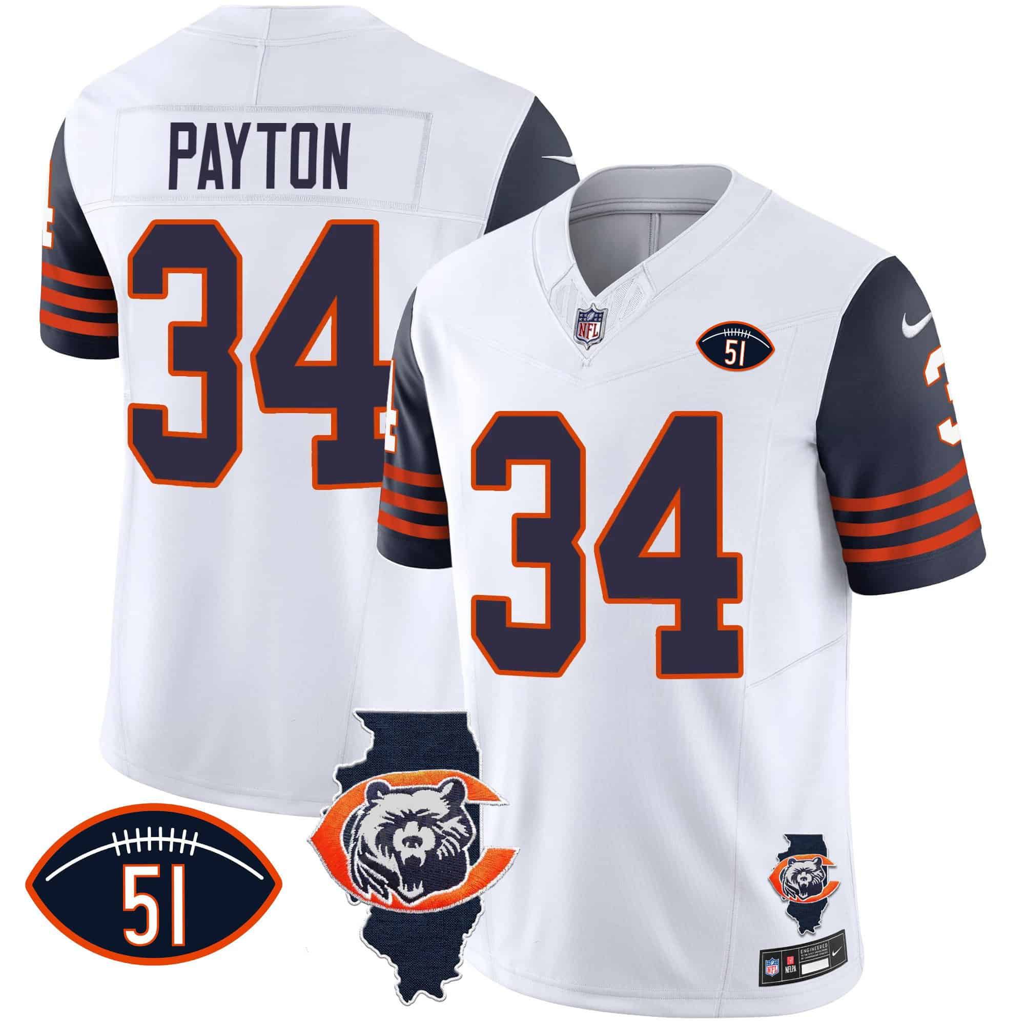 Men Chicago Bears #34 Payton White 2024 Nike Throwback Illinois Patch Vapor NFL Jersey style 1->indianapolis colts->NFL Jersey